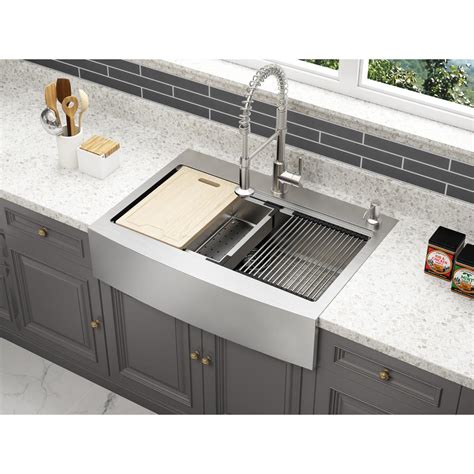 stainless steel farmhouse sink 33 cabinet top mount|stainless steel apron front sink.